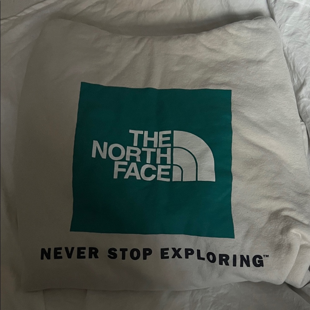 The North Face White Hoodie with Teal Logo